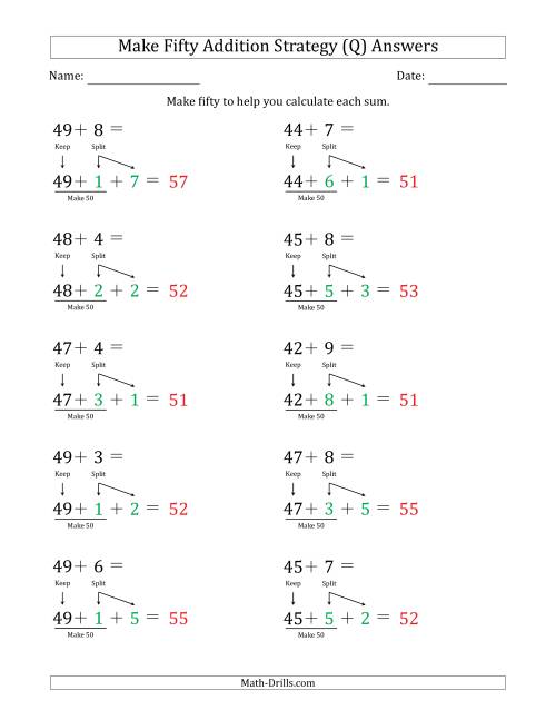 The Make Fifty Addition Strategy (Q) Math Worksheet Page 2