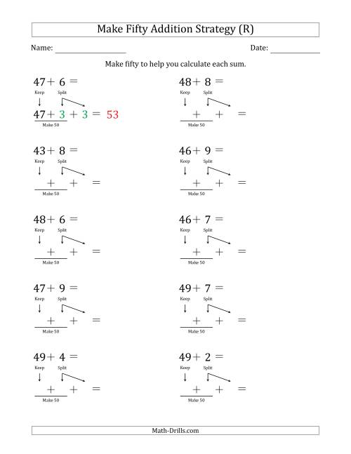 The Make Fifty Addition Strategy (R) Math Worksheet