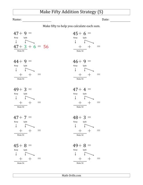 The Make Fifty Addition Strategy (S) Math Worksheet