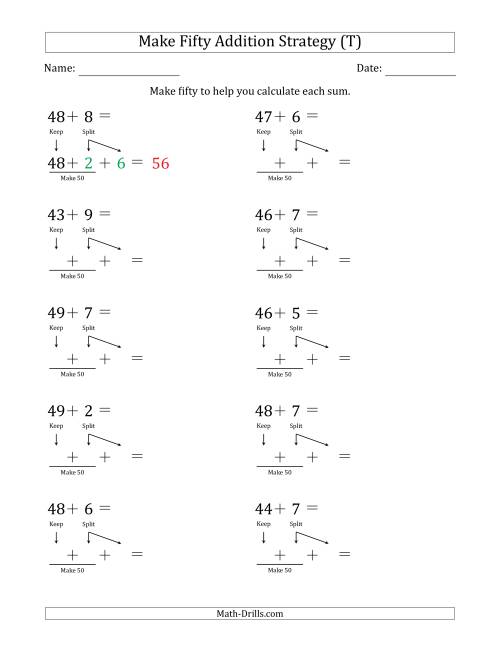 The Make Fifty Addition Strategy (T) Math Worksheet