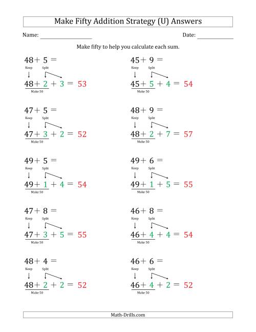 The Make Fifty Addition Strategy (U) Math Worksheet Page 2