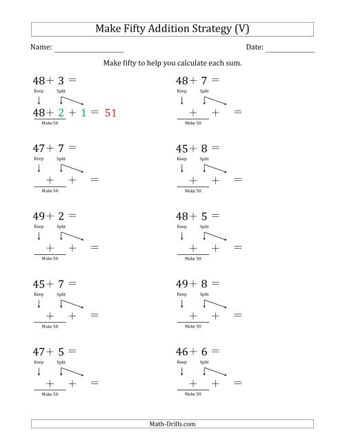 The Make Fifty Addition Strategy (V) Math Worksheet