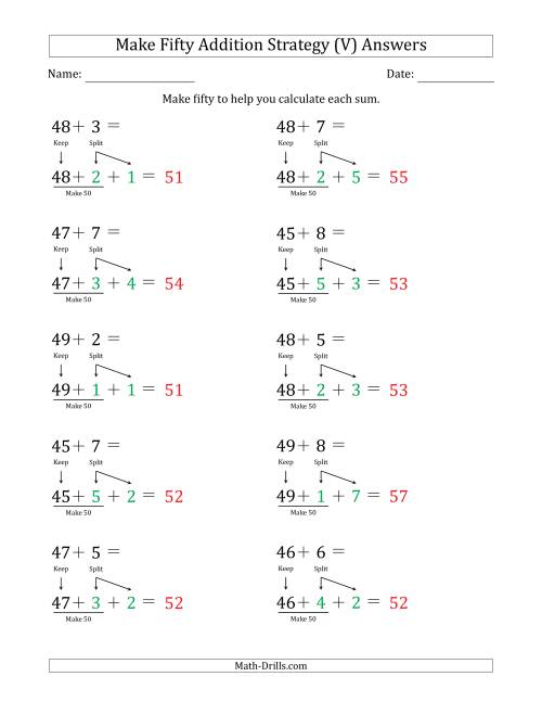 The Make Fifty Addition Strategy (V) Math Worksheet Page 2