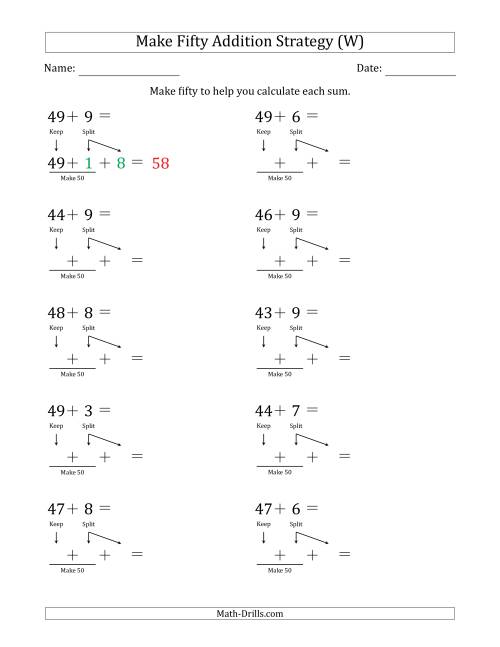 The Make Fifty Addition Strategy (W) Math Worksheet