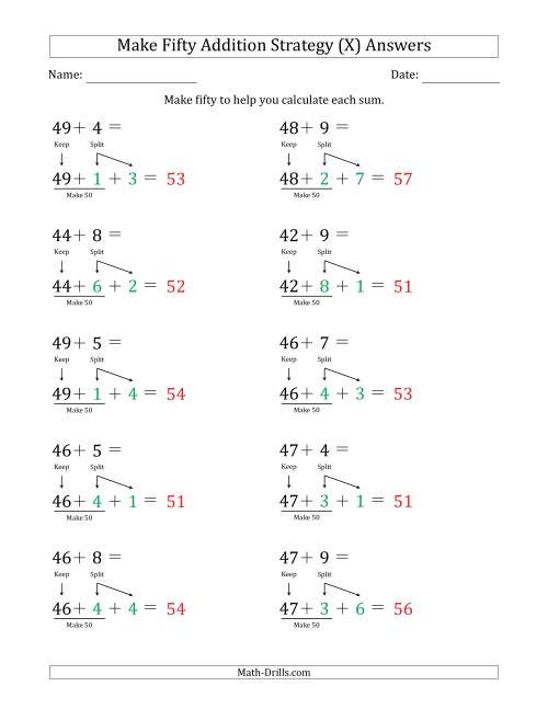 The Make Fifty Addition Strategy (X) Math Worksheet Page 2