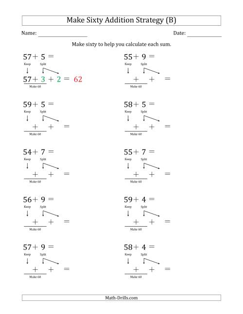 The Make Sixty Addition Strategy (B) Math Worksheet