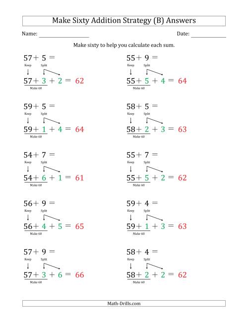 The Make Sixty Addition Strategy (B) Math Worksheet Page 2