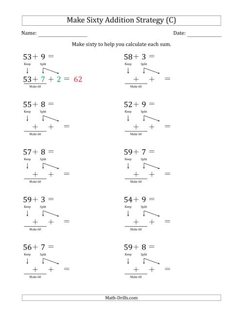 The Make Sixty Addition Strategy (C) Math Worksheet