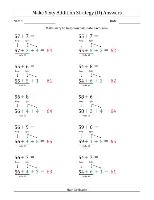 The Make Sixty Addition Strategy (D) Math Worksheet Page 2