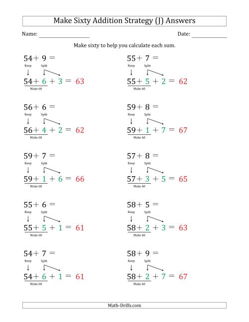 The Make Sixty Addition Strategy (J) Math Worksheet Page 2