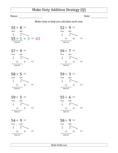 The Make Sixty Addition Strategy (Q) Math Worksheet