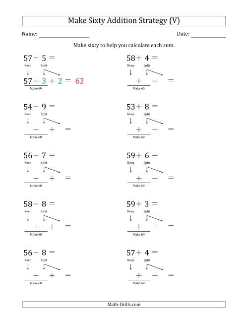 The Make Sixty Addition Strategy (V) Math Worksheet