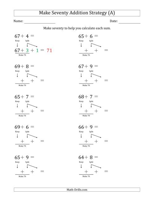 The Make Seventy Addition Strategy (A) Math Worksheet