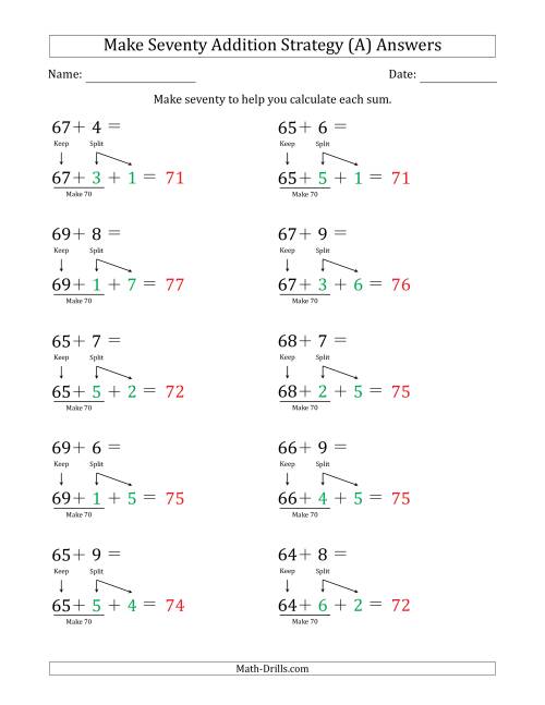 The Make Seventy Addition Strategy (A) Math Worksheet Page 2