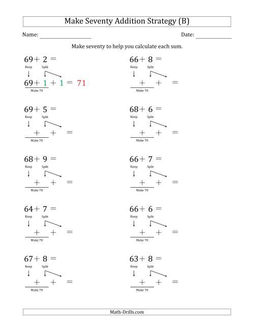 The Make Seventy Addition Strategy (B) Math Worksheet