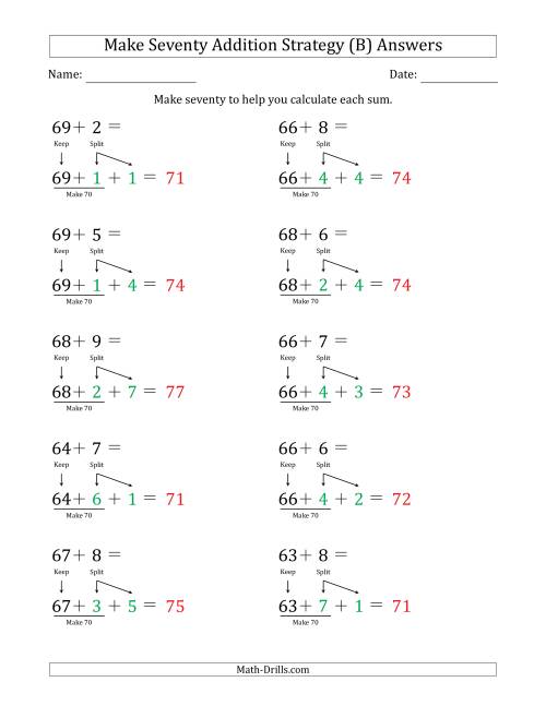 The Make Seventy Addition Strategy (B) Math Worksheet Page 2