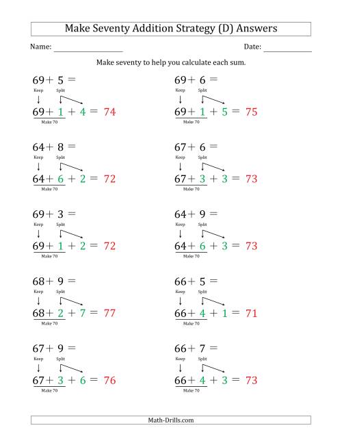 The Make Seventy Addition Strategy (D) Math Worksheet Page 2