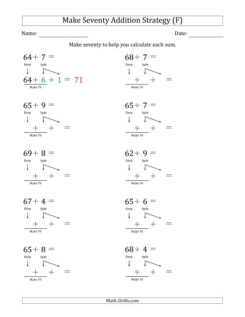The Make Seventy Addition Strategy (F) Math Worksheet