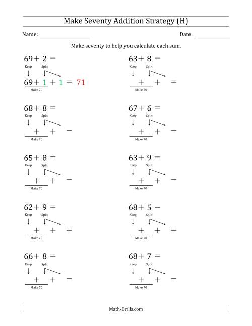 The Make Seventy Addition Strategy (H) Math Worksheet