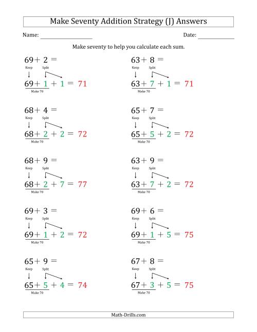 The Make Seventy Addition Strategy (J) Math Worksheet Page 2