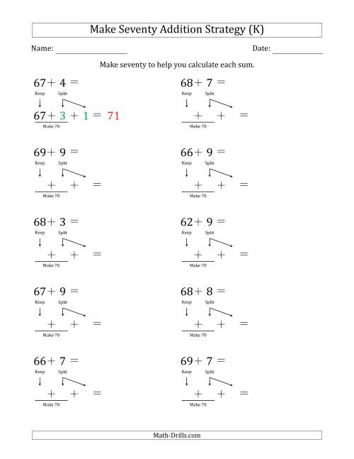 The Make Seventy Addition Strategy (K) Math Worksheet