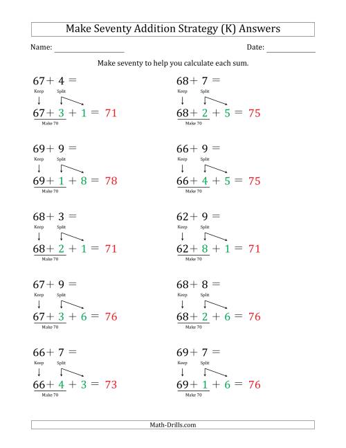 The Make Seventy Addition Strategy (K) Math Worksheet Page 2