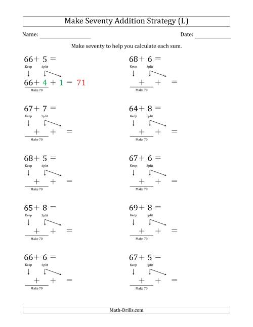 The Make Seventy Addition Strategy (L) Math Worksheet