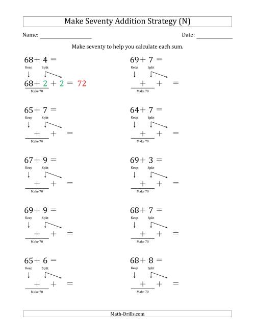 The Make Seventy Addition Strategy (N) Math Worksheet