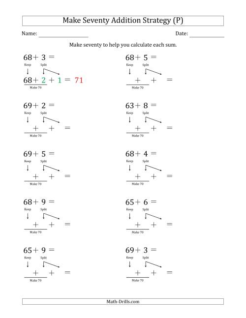 The Make Seventy Addition Strategy (P) Math Worksheet