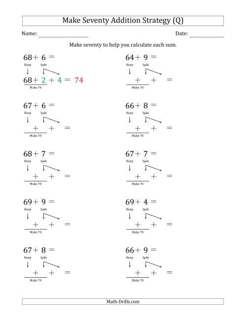 The Make Seventy Addition Strategy (Q) Math Worksheet
