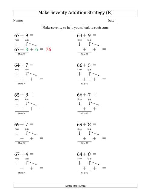 The Make Seventy Addition Strategy (R) Math Worksheet