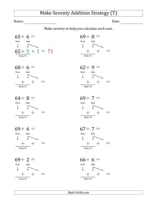 The Make Seventy Addition Strategy (T) Math Worksheet