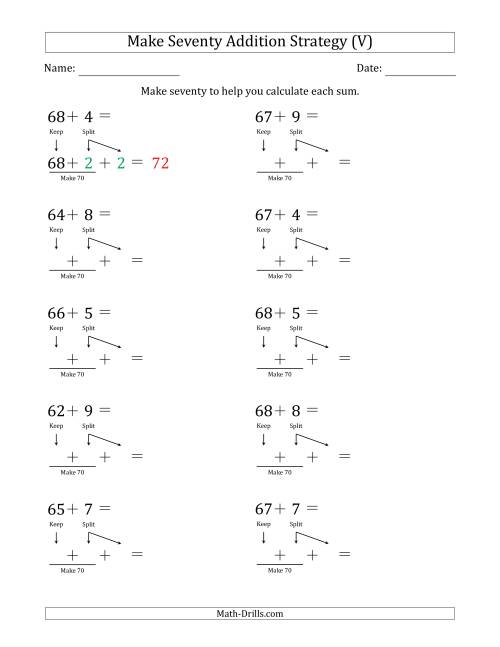 The Make Seventy Addition Strategy (V) Math Worksheet