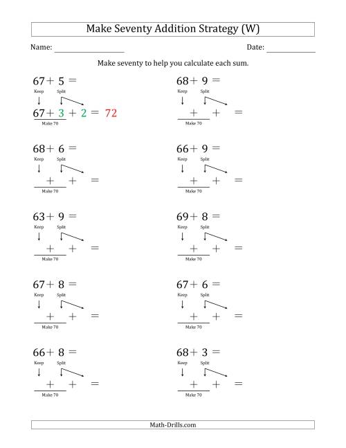 The Make Seventy Addition Strategy (W) Math Worksheet