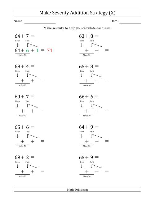The Make Seventy Addition Strategy (X) Math Worksheet