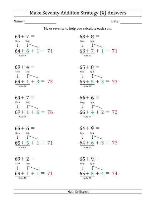 The Make Seventy Addition Strategy (X) Math Worksheet Page 2