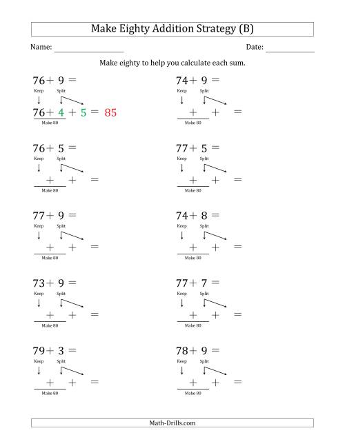 The Make Eighty Addition Strategy (B) Math Worksheet