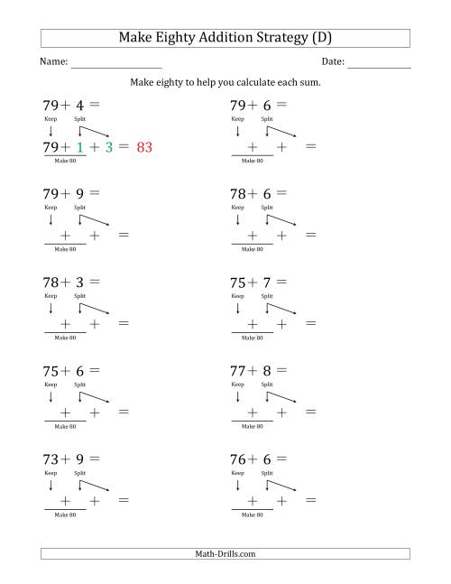 The Make Eighty Addition Strategy (D) Math Worksheet