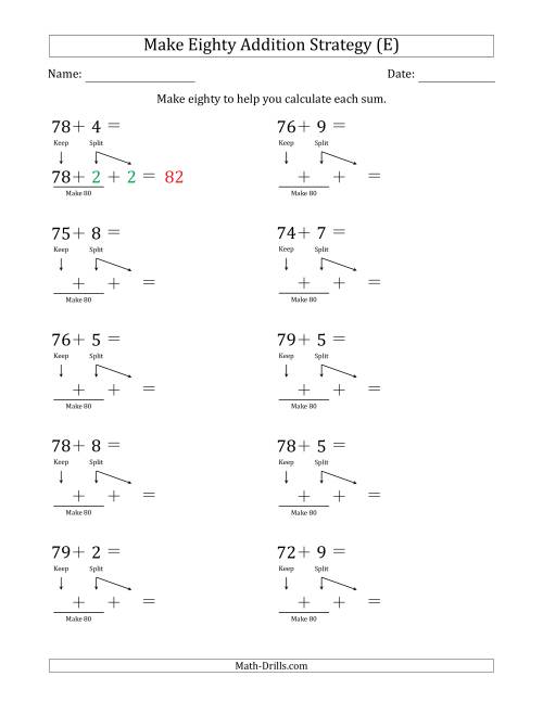The Make Eighty Addition Strategy (E) Math Worksheet