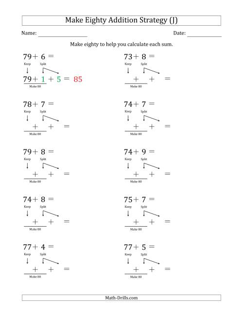 The Make Eighty Addition Strategy (J) Math Worksheet