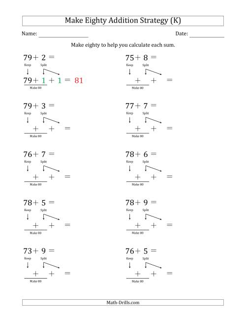 The Make Eighty Addition Strategy (K) Math Worksheet