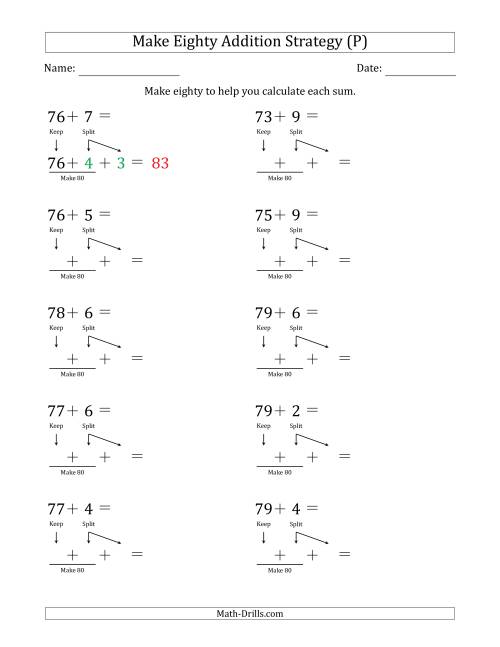 The Make Eighty Addition Strategy (P) Math Worksheet