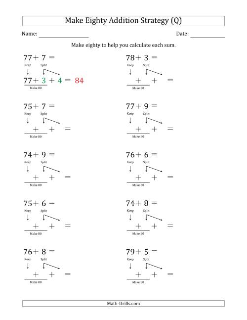 The Make Eighty Addition Strategy (Q) Math Worksheet