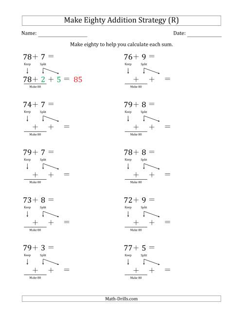 The Make Eighty Addition Strategy (R) Math Worksheet