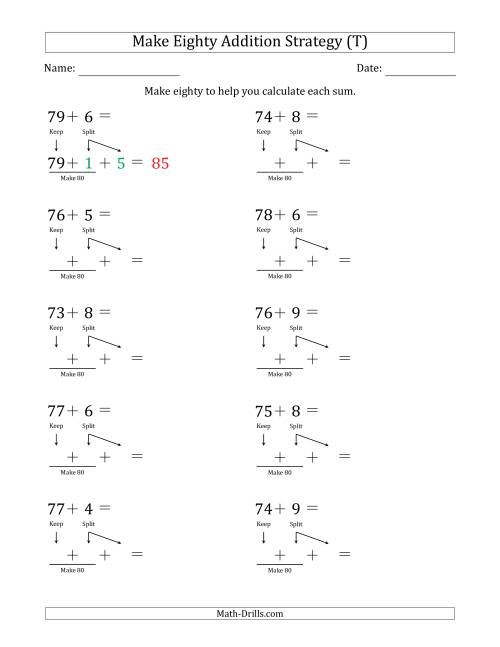 The Make Eighty Addition Strategy (T) Math Worksheet