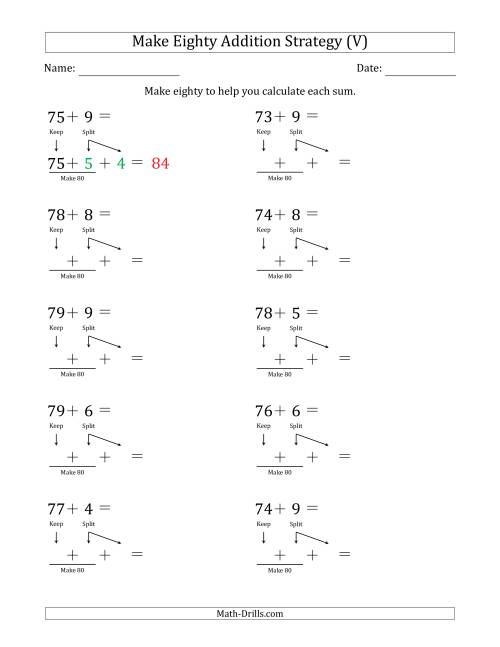 The Make Eighty Addition Strategy (V) Math Worksheet
