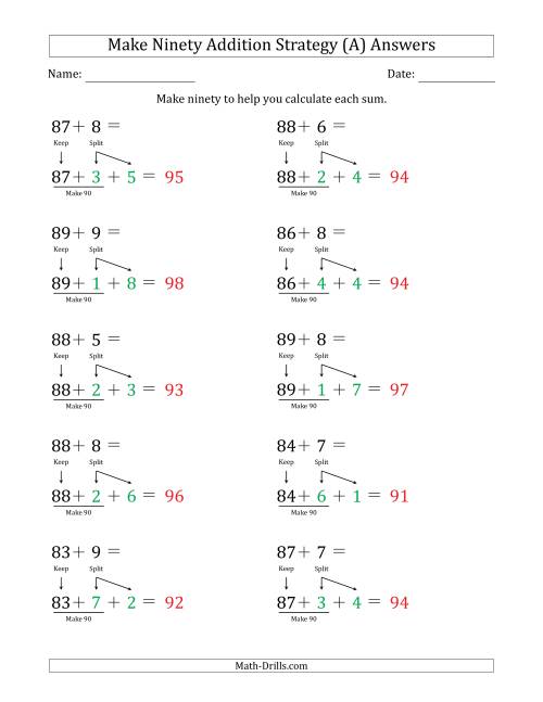 The Make Ninety Addition Strategy (A) Math Worksheet Page 2