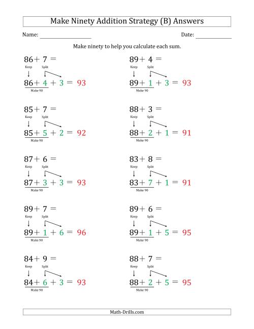The Make Ninety Addition Strategy (B) Math Worksheet Page 2