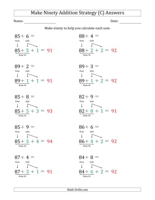 The Make Ninety Addition Strategy (C) Math Worksheet Page 2