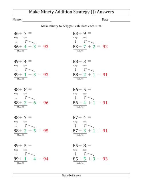 The Make Ninety Addition Strategy (J) Math Worksheet Page 2